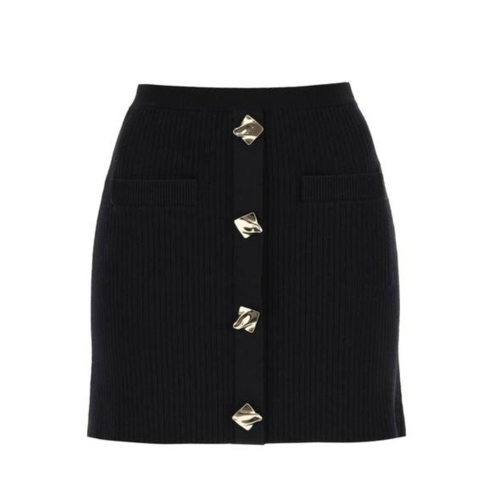 NWT Self Portrait Black Button Knit Skirt Medium